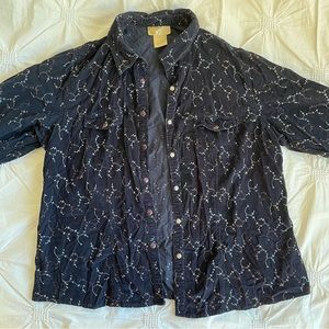 Vintage Navy Embroidered Button-Down